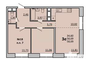 3-к квартира, вторичка, 59м2, 3/17 этаж