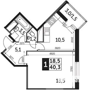 1-к квартира, вторичка, 42м2, 22/25 этаж