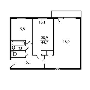 2-к квартира, вторичка, 44м2, 4/5 этаж
