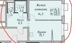 1-к квартира, вторичка, 40м2, 6/26 этаж