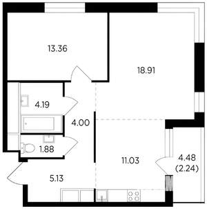 2-к квартира, вторичка, 61м2, 23/25 этаж