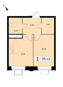 1-к квартира, вторичка, 35м2, 3/17 этаж
