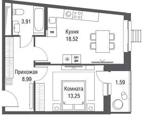 1-к квартира, вторичка, 46м2, 5/24 этаж