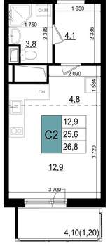Студия квартира, вторичка, 27м2, 21/25 этаж