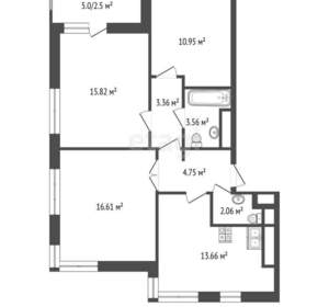 3-к квартира, вторичка, 71м2, 3/25 этаж