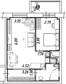 1-к квартира, вторичка, 49м2, 18/22 этаж