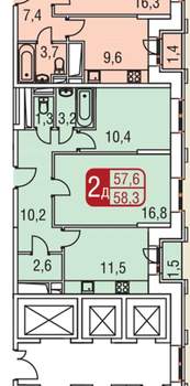 2-к квартира, сданный дом, 58м2, 11/25 этаж