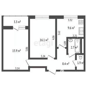 2-к квартира, вторичка, 55м2, 12/25 этаж