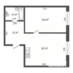 1-к квартира, вторичка, 44м2, 23/25 этаж