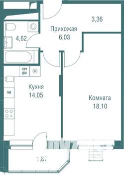 1-к квартира, вторичка, 48м2, 18/24 этаж