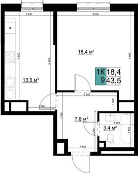 1-к квартира, вторичка, 44м2, 22/24 этаж