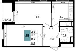 2-к квартира, вторичка, 47м2, 8/25 этаж