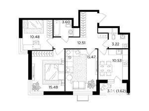3-к квартира, строящийся дом, 73м2, 24/24 этаж