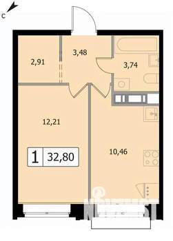1-к квартира, вторичка, 33м2, 7/17 этаж