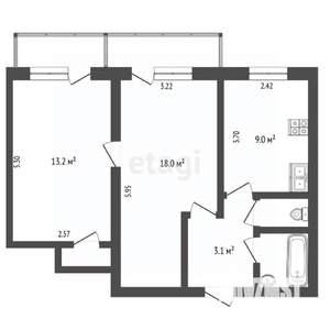 2-к квартира, вторичка, 47м2, 8/12 этаж