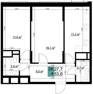 2-к квартира, вторичка, 54м2, 23/24 этаж