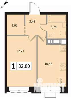 1-к квартира, вторичка, 33м2, 9/17 этаж