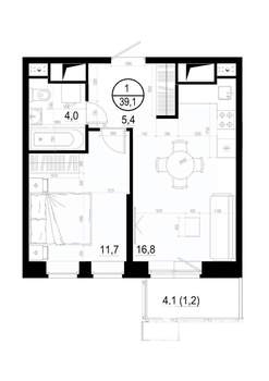 1-к квартира, вторичка, 39м2, 8/19 этаж