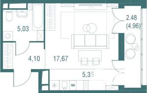 1-к квартира, строящийся дом, 35м2, 16/24 этаж