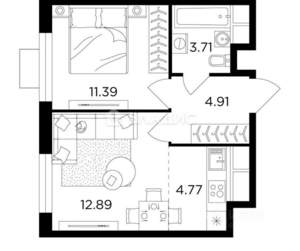 2-к квартира, вторичка, 38м2, 6/25 этаж