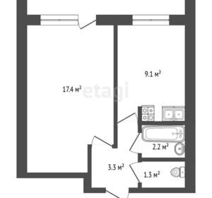 1-к квартира, вторичка, 33м2, 6/9 этаж