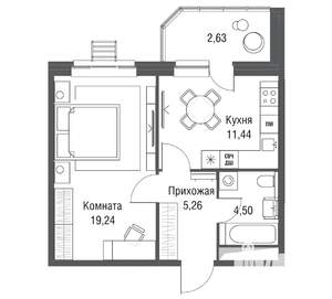 1-к квартира, вторичка, 43м2, 17/24 этаж
