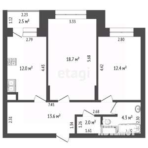 2-к квартира, вторичка, 63м2, 1/15 этаж