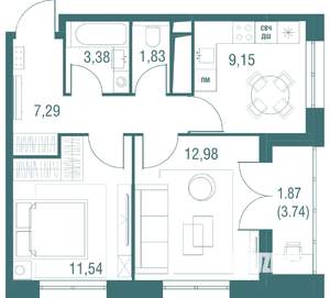 2-к квартира, вторичка, 48м2, 22/24 этаж