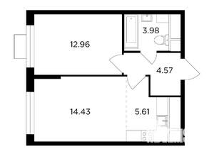 2-к квартира, строящийся дом, 41м2, 13/24 этаж