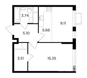 2-к квартира, строящийся дом, 42м2, 22/24 этаж