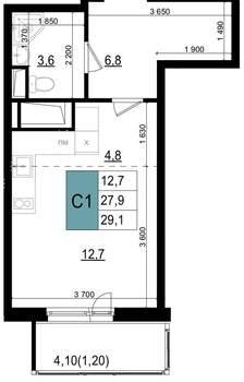 Студия квартира, вторичка, 29м2, 7/25 этаж