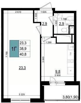 1-к квартира, вторичка, 41м2, 23/25 этаж