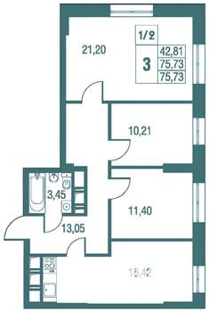 3-к квартира, вторичка, 76м2, 1/25 этаж