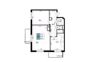 2-к квартира, строящийся дом, 64м2, 20/25 этаж