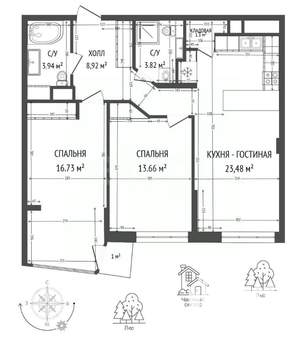 3-к квартира, вторичка, 71м2, 17/17 этаж