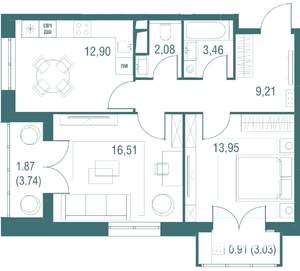 2-к квартира, вторичка, 61м2, 17/24 этаж