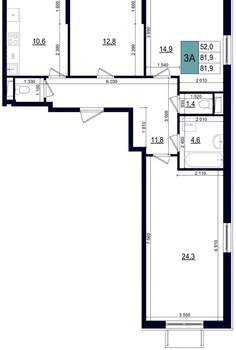 3-к квартира, вторичка, 82м2, 2/25 этаж