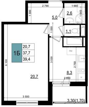 1-к квартира, вторичка, 39м2, 3/25 этаж