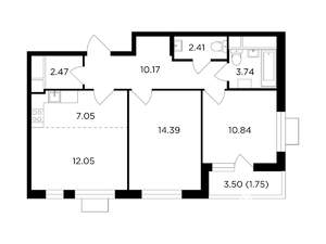 3-к квартира, строящийся дом, 65м2, 11/24 этаж