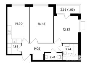 2-к квартира, строящийся дом, 63м2, 7/24 этаж