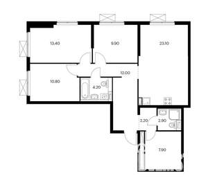 3-к квартира, вторичка, 86м2, 13/25 этаж
