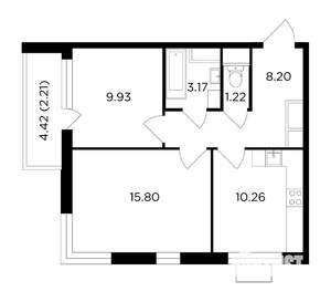 2-к квартира, строящийся дом, 51м2, 20/24 этаж