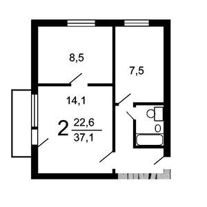 2-к квартира, вторичка, 38м2, 12/12 этаж