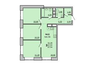 3-к квартира, вторичка, 68м2, 3/17 этаж