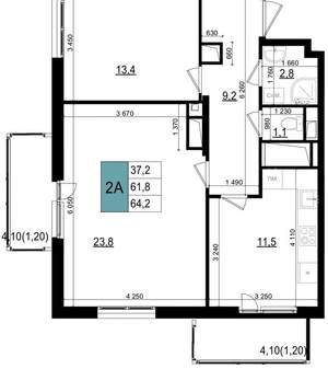 2-к квартира, вторичка, 64м2, 25/25 этаж
