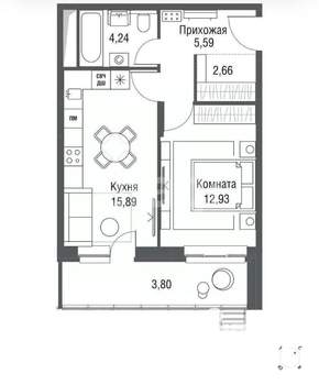 2-к квартира, вторичка, 45м2, 6/24 этаж