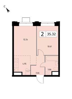 2-к квартира, вторичка, 35м2, 6/17 этаж