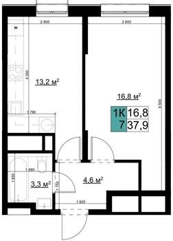 1-к квартира, вторичка, 38м2, 3/24 этаж