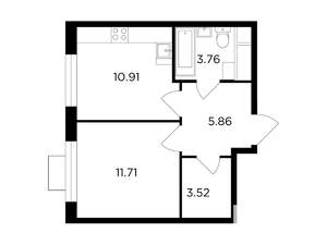 1-к квартира, строящийся дом, 36м2, 4/24 этаж
