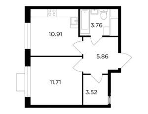 1-к квартира, строящийся дом, 36м2, 7/24 этаж